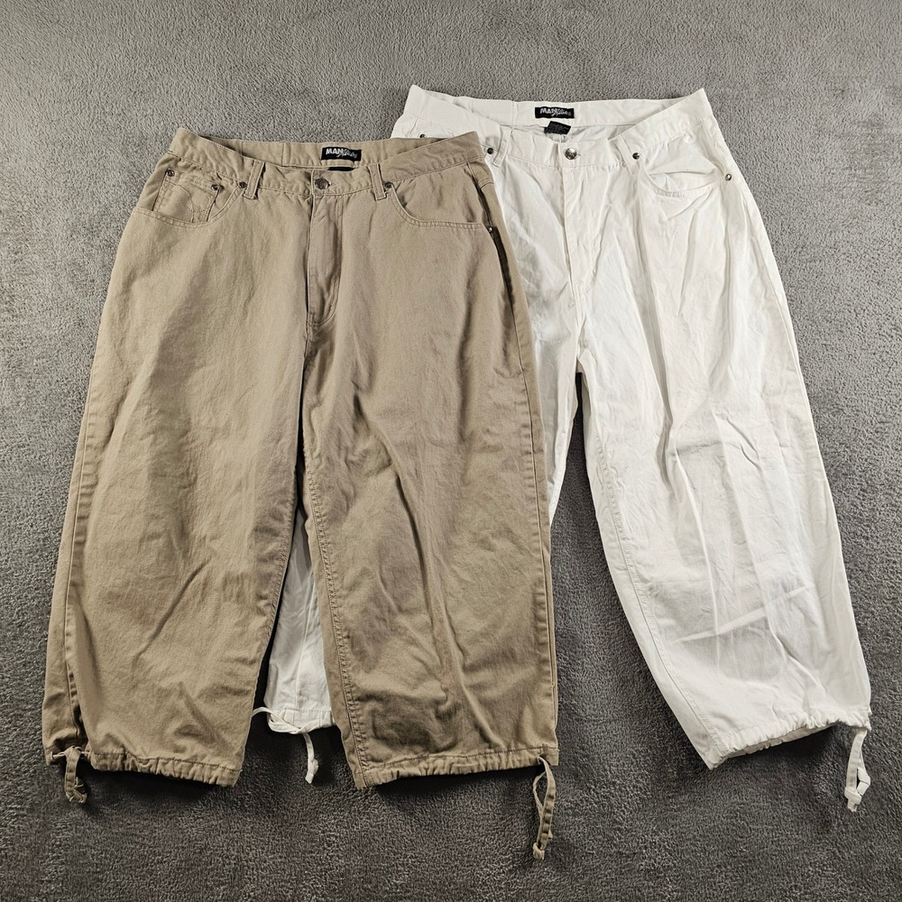 Man Alive Mens Baggy Cropped Pants (Bundle of 2) Khaki White Size 38